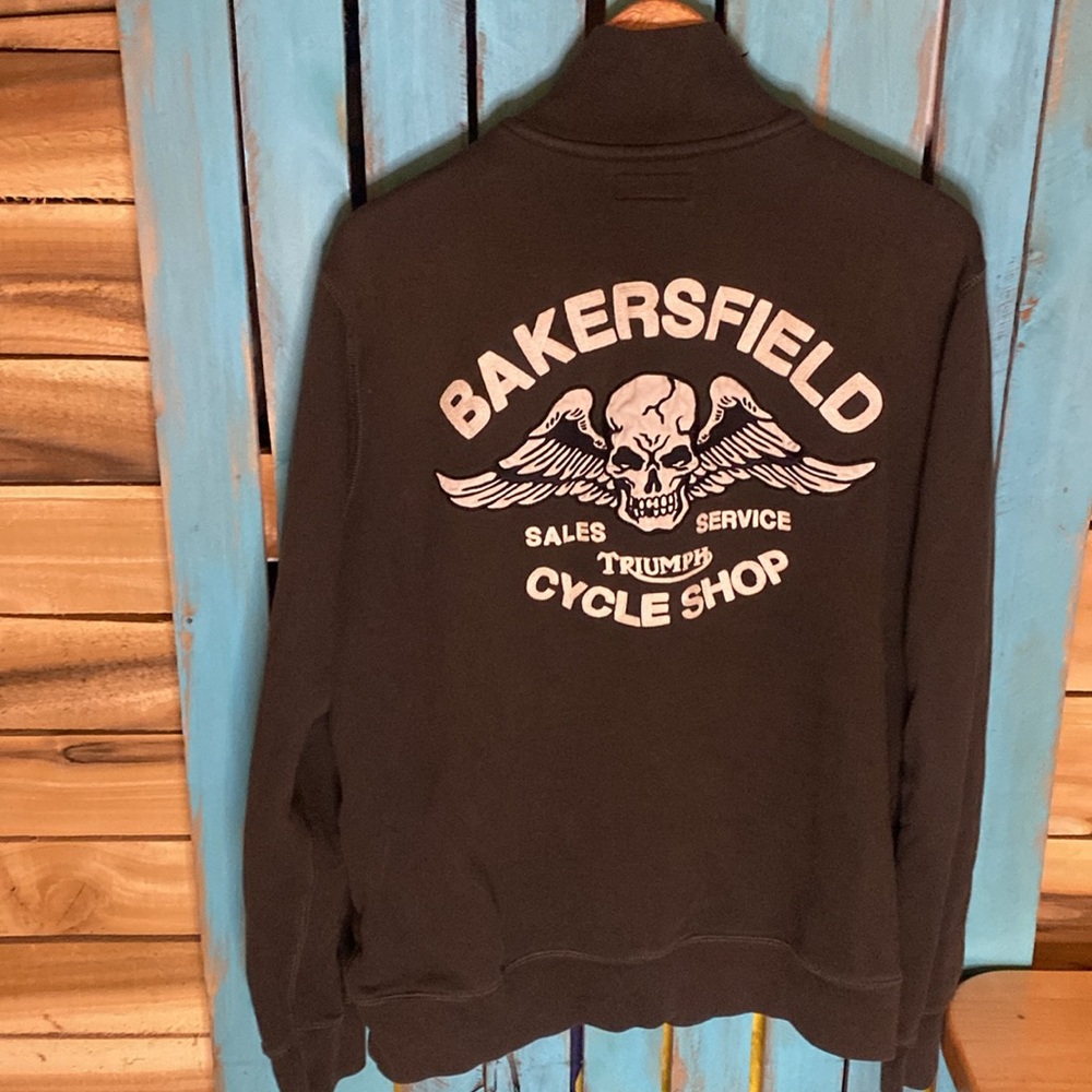 Lucky Brand Full zip sweatshirt Bakersfield Cycle shop Triumph L black white